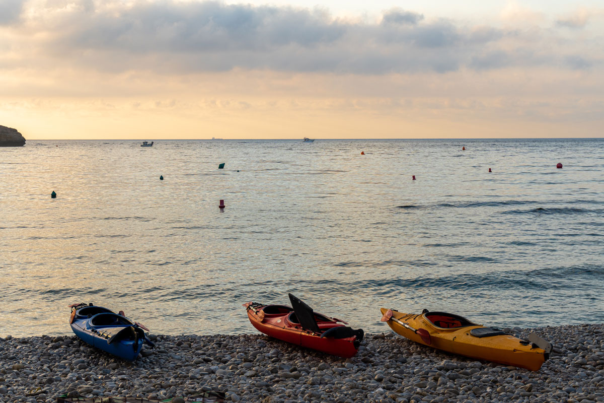 Kayaking at sunrise on Javea’s pebble beaches is a popular, top-rated water sport